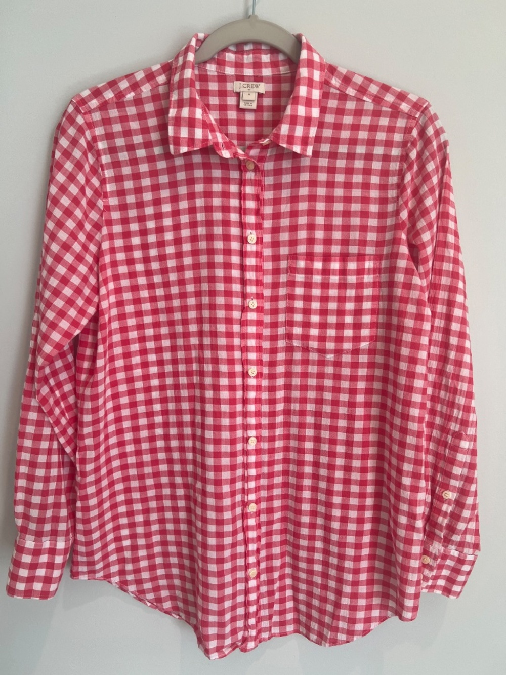 J. Crew Pink/Coral Gingham Check Button Down Shirt Long Sleeve Women's Medium M